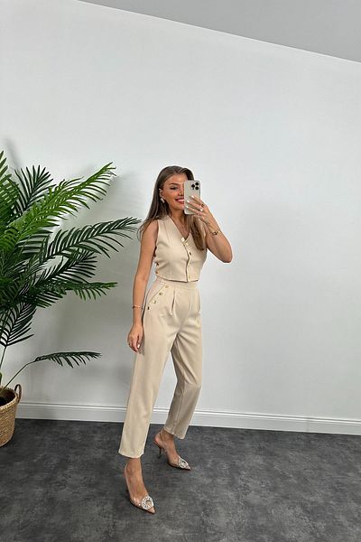 Tulipabutik Snap Fastener Vest Trousers Set