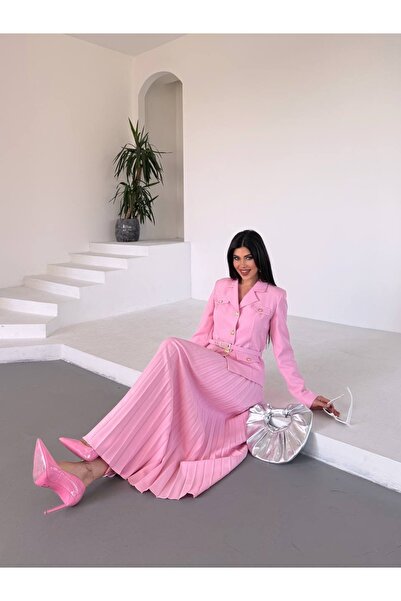 Ekim Store Pleated Skirt and Belted Double Blazer Suit