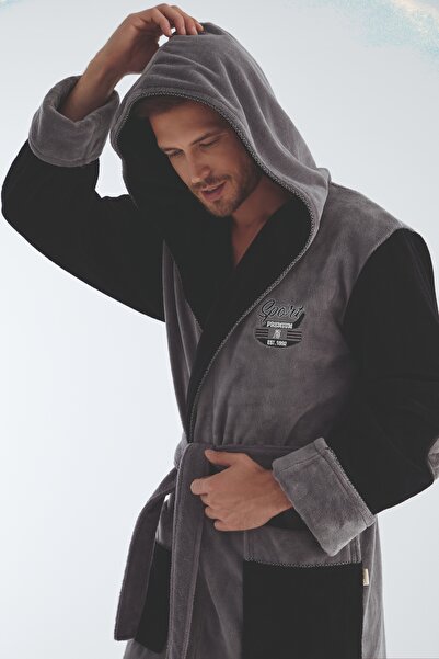 Nuşa SPORT Nakışlı İçi Bukle Bambu Pamuk Bornoz