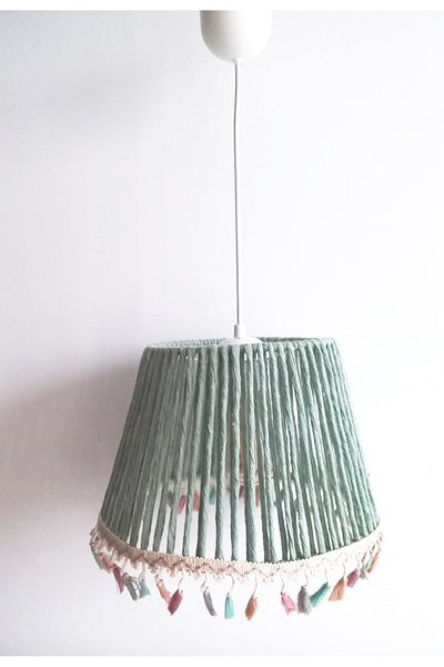 C&A&B KUZEY AVİZE Light Khaki Macrame String Wrapped Fringed Pendant Lamp Chandelier