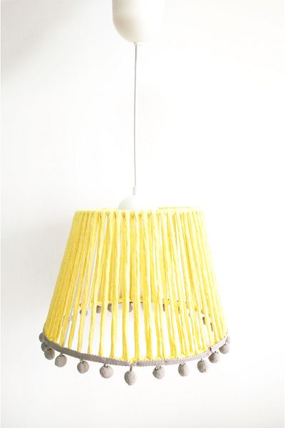 C&A&B KUZEY AVİZE Yellow Macrame Rope Wrapped Gray Stripe Pompom Baby and Kids Room Pendant Lamp Chandelier