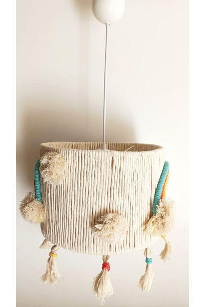 C&A&B KUZEY AVİZE Ecru Macrame Room for Baby Girl - Rope Wrap, Pompom and Rainbow Detail