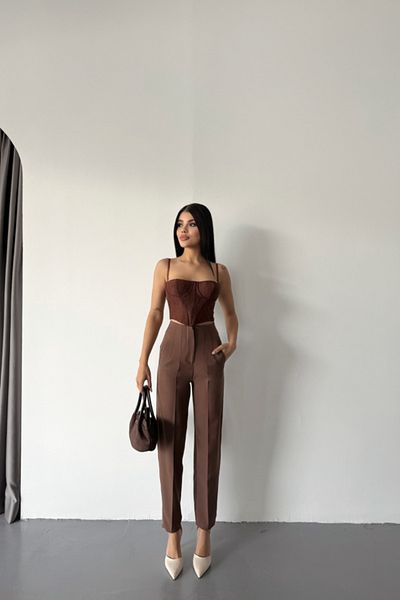 Moka Shopin Brown Mokashopin Pants Atlas Fabric with Pen