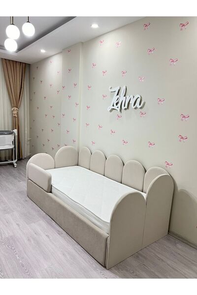 MONTESSORİ BAMBİNİ MOBİLYA Bubble Bed Başlikli ve Yan Korumalı Puf Çocuk Yatağı