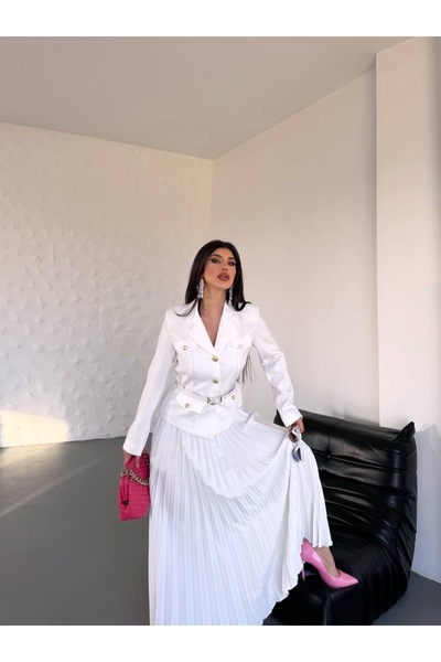 Ekim Store Pleated Skirt and Belted Double Blazer Suit