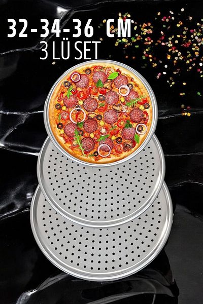 Transformacion Perforated Pizza Lahmacun Tray Steel 32-34-36 cm Set of 3 721568