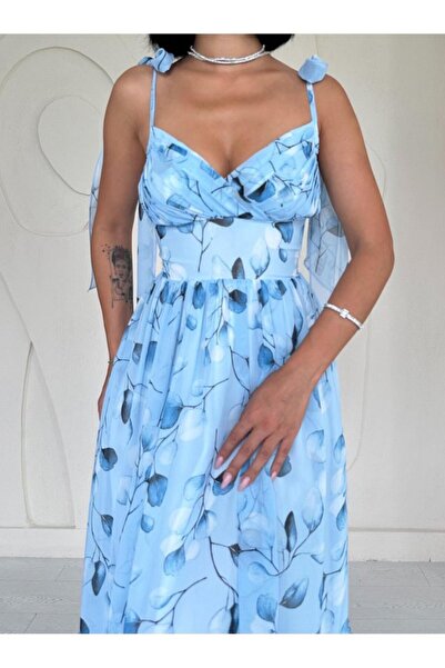 buğrahayalin Blue Chiffon Draped Dress