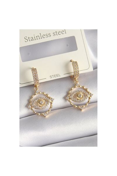 Skygo Brass Gold Zirconia Women's Earrings - Eye Model Tj-Bkp9733