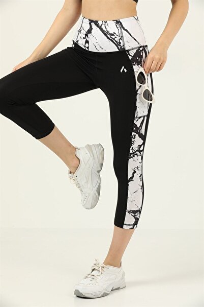 missmaral Γυναικείο λευκό μαύρο ψηλόμεσο κολάν Capri με διπλή τσέπη κάτω από το γόνατο Capri 1056