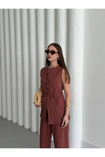 Laluvia Set pantaloni vestă cu buzunar dublu din bumbac 100% - 8602