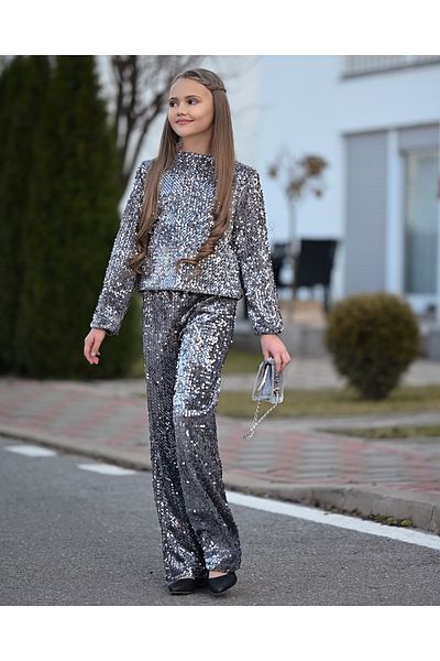 Kids Girl's Sequin Blazer, Pants, Bag and Buckle