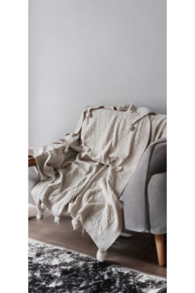 ZADE HOME Ponponlu Triko Tv-Battaniyesi 130 X 160 Cm Şal Ve Koltuk Için Kullanabilirsin Şal Triko