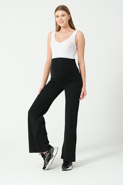 BUSA Maternity Thermal Loose Leg High Waist Sweatpants Black