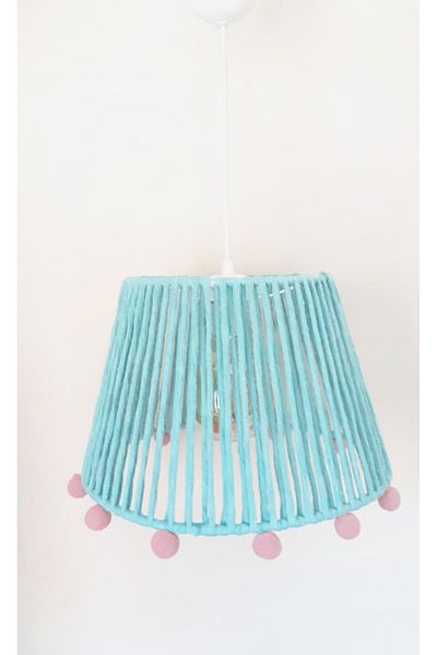 C&A&B KUZEY AVİZE Mint Macrame Rope Wrapped Pink Pop Pendant Lamp Chandelier