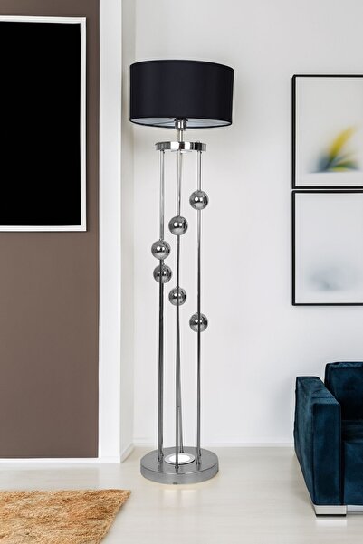 Vinner Plus Clichy Krom Kaplama Spot Işıklı Metal Lambader - Siyah