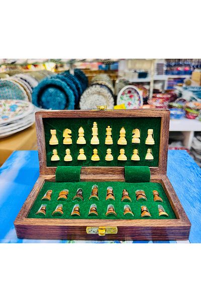 ATÖLYE SAİT Mini Size Chess Game Memory Portable Set