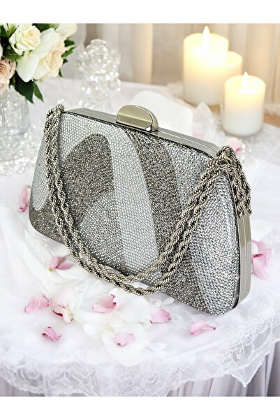 MidStore Silver Platinum Crystal Color Stone Chain Handle Women's Evening Dre...