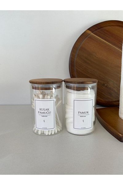 LEONEV Borosilicate Cotton Ear Cotton Jar with Acacia Lid