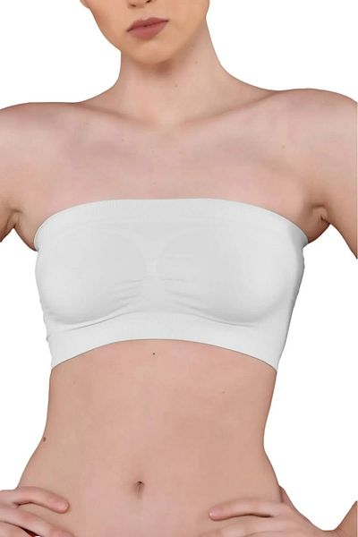 shiron White Color Seamless Knitted Model Strapless Crop Top Seamless Bustier