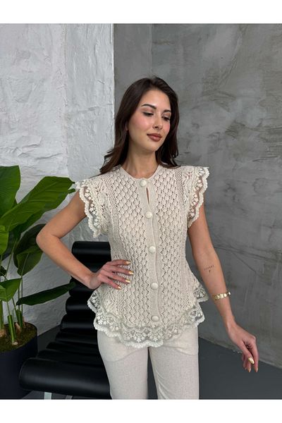 Elif Özbey Butik Cream Lace Vest