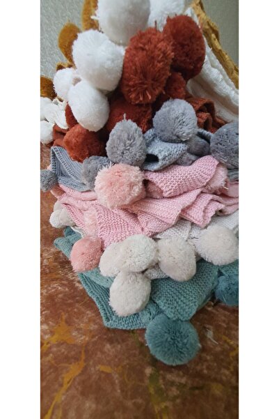 ZADE HOME Ponponlu Triko Tv-Battaniyesi 130 X 160 Cm Şal Ve Koltuk Için Kullanabilirsin Şal Triko