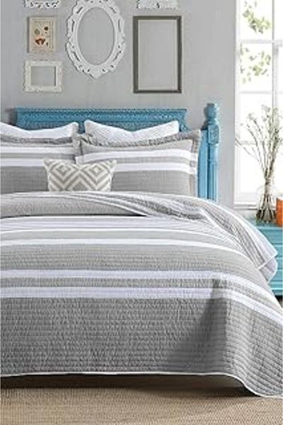 Mu Art Ahşap Cotton Striped Bedspread Set Double (Sided) Personality 3 Piece Daily Battal Jelly Gray