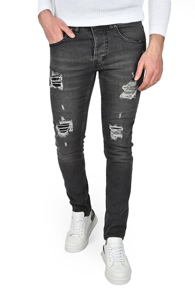 DeepSEA Ανδρικό τζιν παντελόνι Anthracite Ripped Slim Fit Lycra 2500388