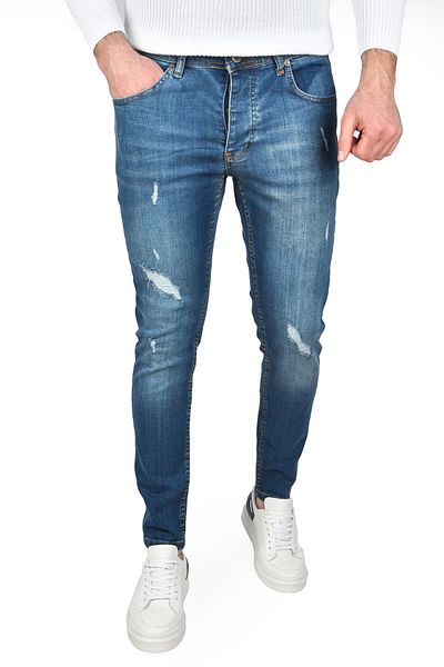 DeepSEA Ανδρικό τζιν παντελόνι Navy Blue Ripped Slim Fit Lycra 2504810