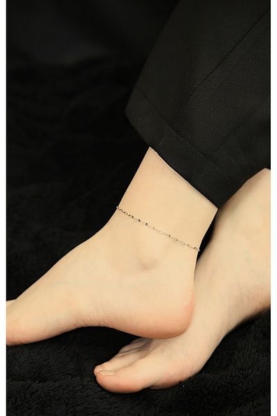 MARCİELO Accessories Steel Singapore Mirrored Silver Color Chain Anklet: Shiny and Does Not Tarnish Design