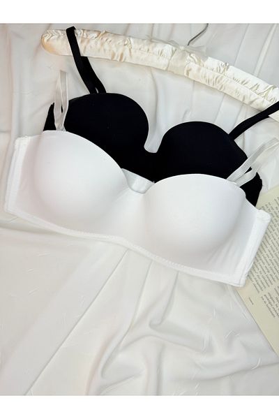 ROZENİN LINGERIE Set de 2 sutien fără bretele Lotus Gatherer alb-negru