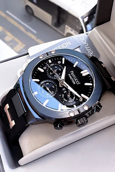 Ferrucci Original Men Wrist Watch Transparent Black Silicone Corridor with Gift Dress / Fre2050C4