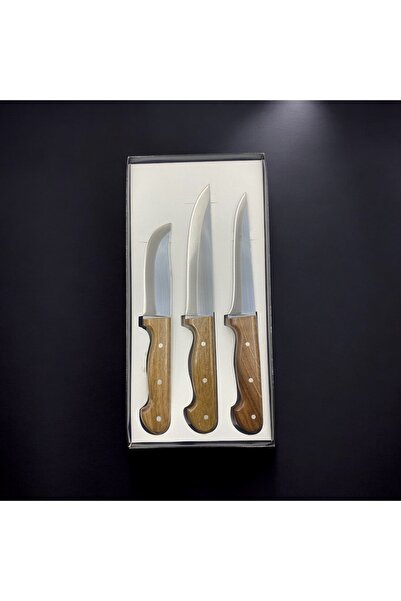 Mizan El Yapımı Üçlü Kasap Bıçağı Seti Ceviz - Kişiye Özel İsim