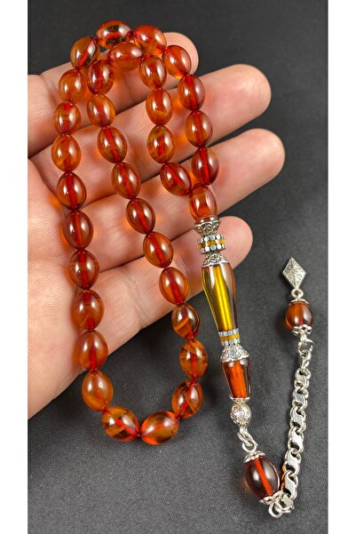 EFE TESBİH ANTİKA İmame Nakkaş İşlemeli Sıkma Kehribar Tesbih