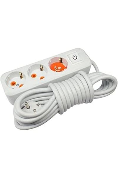 Mu Art 5 Meter 3-Plug Socket - Safe and Durable Extension Cable with Switched Long Flexible Cable