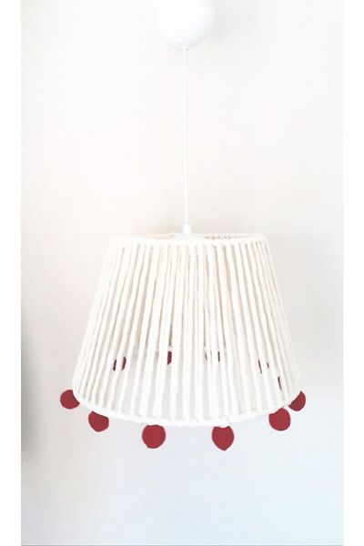C&A&B KUZEY AVİZE Ecru Macrame Rope Wrapped Claret Red Pompom Baby and Children's Room Pendant Lamp Chandelier