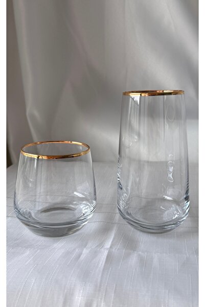 Şahika Kristal cama atılan imza Set of 12 Duru Gold Gilded Water and Masherba Cups