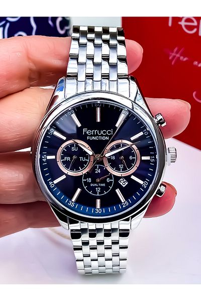 Ferrucci ALL FUNCTIONS ACTIVE Steel Case Steel Band Men's Wrist Watch with Bracelet gift