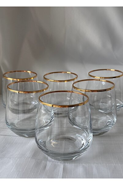 Şahika Kristal cama atılan imza Set of 12 Duru Gold Gilded Water and Masherba Cups