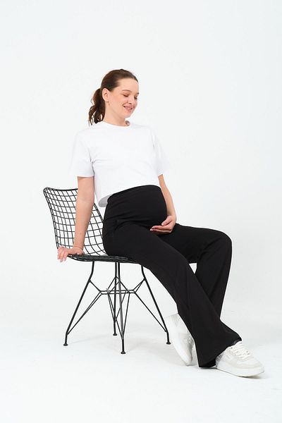 BUSA Flared Leg Trousers - Maternity Waist Adjustable Black