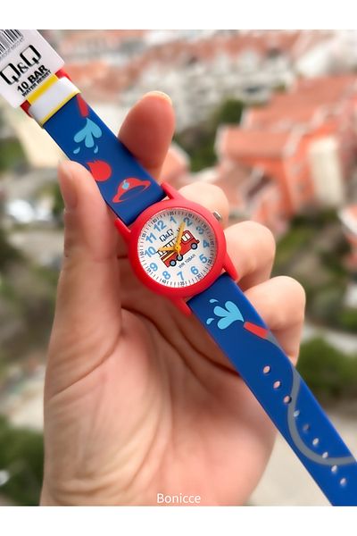 Q&Q 10 Atm, 2 Years Warranty, Navy Blue Silicone Cord Boy's Wristwatch Suitable for Pool and Sea Use