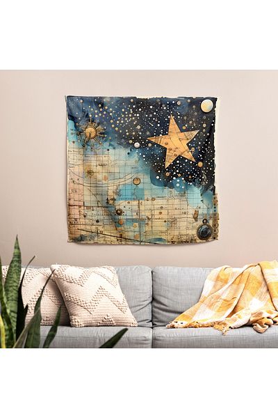 PaintedAnarchy Vintage Star Map - Modern Art Decorative Fabric Wall Covering
