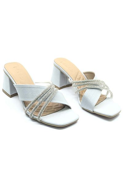 Kids Club Shoes Γυναικείες παντόφλες με τακούνι Feles Σατέν Ρίγες ΑΣΗΜΕΝΙΟ