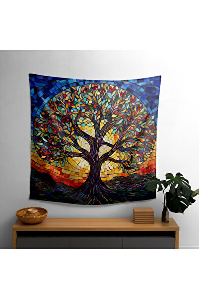 PaintedAnarchy غطاء جداري من الزجاج الملون بتصميم شجرة الحياة - ألوان زاهية، ...