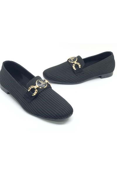 Kids Club Shoes زفاف بيس 883175 حذاء باليه نسائي محبوك مفصل بإبزيم أسود