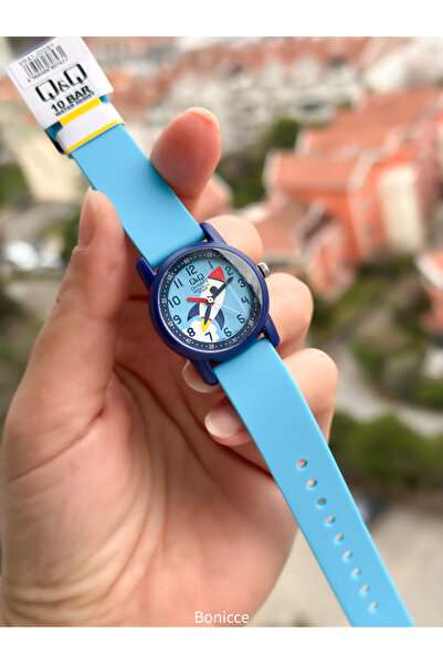 Q&Q 10 Atm, 2 Years Warranty, Blue Silicone Cord Boy's Wristwatch Suitable for Pool and Sea Use