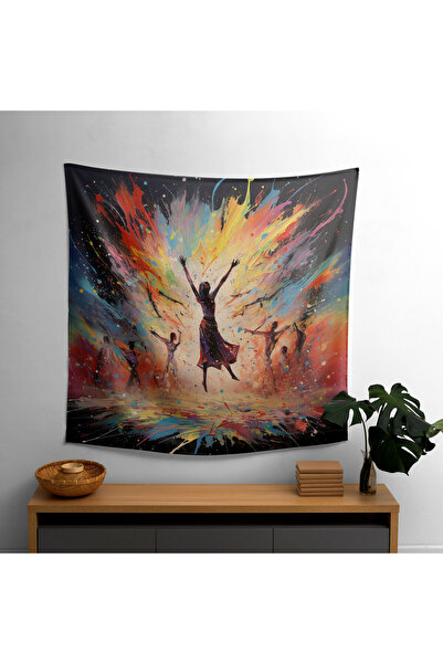 PaintedAnarchy غطاء جداري بتصميم تجريدي - ألوان زاهية، 100% قطن، طباعة بالتسا...