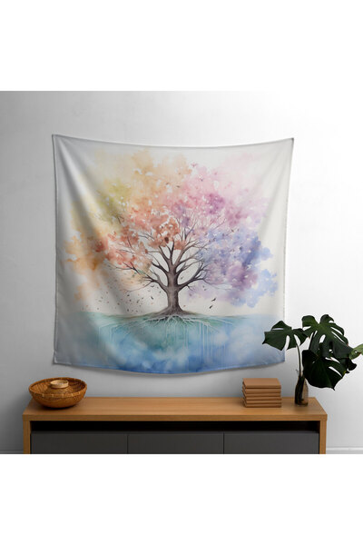 PaintedAnarchy غطاء حائط بألوان مائية من Calm Tree of Life - ظهر قطن 100%، وو...
