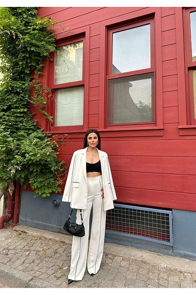 Ekim Store Set de sacou dublu supradimensionat cu dungi