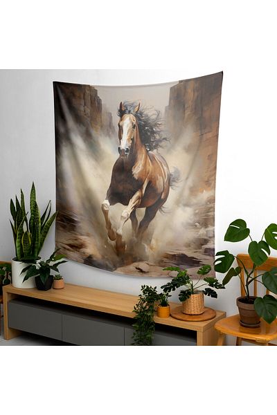 PaintedAnarchy مفرش حائط مطبوع عليه لوحة زيتية من Wild Horse Canyon - ظهر قطن 100%، ألوان نابضة بالحياة، غرفة النوم،