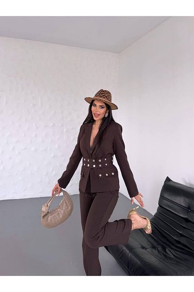 Ekim Store Блейзър костюм от две части със златни копчета с двоен колан